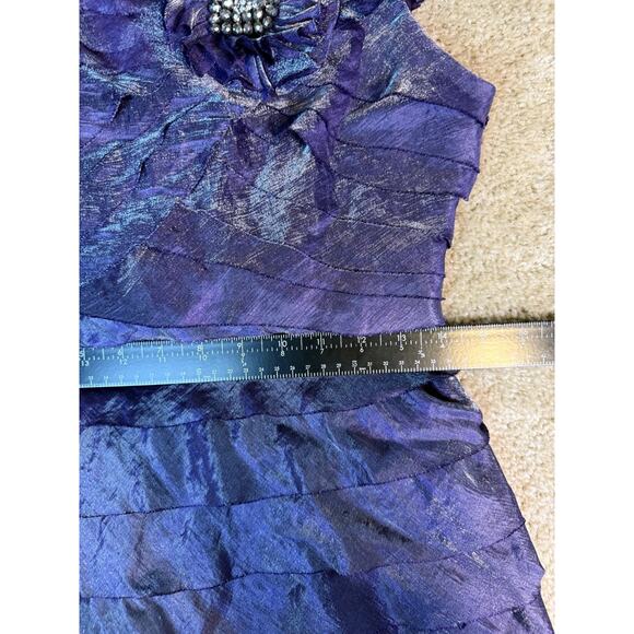 London Times Women Purple Dress Size 8 Floral Ruched Midi Sleeveless D176 - Picture 11 of 13